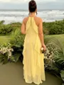 Luxurious A-Line Halter Ruffles Floor-Length Chiffon Prom Dress