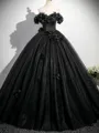 Opulent Ball-Gown Off-the-Shoulder Flower Floor-Length Tulle Corset Prom Dress