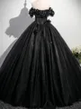 Opulent Ball-Gown Off-the-Shoulder Flower Floor-Length Tulle Corset Prom Dress