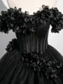 Opulent Ball-Gown Off-the-Shoulder Flower Floor-Length Tulle Corset Prom Dress