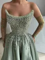 Stunning A-line Straight Long Sleeves Beading Floor-Length Silk Like Satin Corset Prom Dress