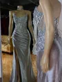 Graceful Sheath Straight Appliques Lace Sweep Train Corset Prom Dress