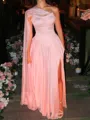 Grand A-line Straight Pleated Floor-Length 30D Chiffon Corset Prom Dress