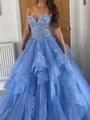 Enchanting Ball-Gown Off-the-Shoulder Appliques Lace Floor-Length Tulle Corset Prom Dress