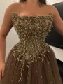 Gorgeous A-line Straight Beading Floor-Length Tulle Corset Prom Dress