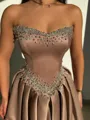 Luxurious A-line Straight Beading Floor-Length Satin Corset Prom Dress