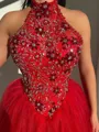 Mesmerizing A-line Halter Beading Floor-Length Tulle Corset Prom Dress