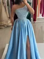 Captivating A-line One-Shoulder Beading Floor-Length Charmeuse Corset Prom Dress