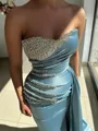 Striking Sheath Sweetheart Rhinestone Sweep Train Charmeuse Corset Prom Dress