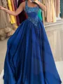 Fashion-forward A-line Halter Sequin Sweep Train Silk Like Satin Prom Dress
