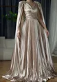Trendy A-line V-Neck Pleated Floor-Length Silk Like Satin Corset Prom Dress