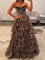 Charming A-line Sweetheart Cascading Ruffles Floor-Length Corset Prom Dress