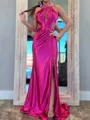 Grand Sheath Halter Pleated Court Train Prom Dress