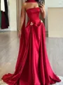 Aristocratic A-line Straight Pleated Sweep Train Silk Like Satin Corset Prom Dress