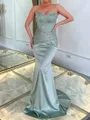 Unforgettable Sheath Straight Beading Sweep Train Silk Like Satin Corset Prom Dress