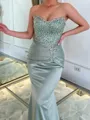 Unforgettable Sheath Straight Beading Sweep Train Silk Like Satin Corset Prom Dress
