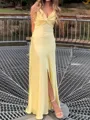 Perfect Sheath V-Neck Pleated Floor-Length Silk Like Satin Prom Dress
