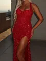 Delicate Sheath Straps Sweep Train Corset Prom Dress