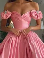 Breathtaking A-line Off-the-Shoulder Ruffles Floor-Length Satin Corset Prom Dress