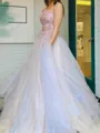 Show-stopping A-line One-Shoulder Appliques Lace Floor-Length Tulle Prom Dress