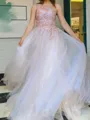 Show-stopping A-line One-Shoulder Appliques Lace Floor-Length Tulle Prom Dress