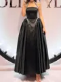 Graceful A-line Halter Ruffles Ankle-Length Satin Corset Prom Dress