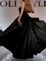Graceful A-line Halter Ruffles Ankle-Length Satin Corset Prom Dress