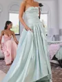 Gorgeous A-line Straight Ruffles Sweep Train Satin Corset Prom Dress