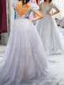 Magnificent A-line Illusion Appliques Lace Court Train Tulle Prom Dress