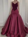 Stunning A-line Sweetheart Ruffles Sweep Train Satin Corset Prom Dress
