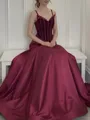 Stunning A-line Sweetheart Ruffles Sweep Train Satin Corset Prom Dress