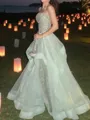 Glamorous A-line Straight Cascading Ruffles Floor-Length Tulle Prom Dress