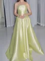 Perfect A-line Straight Ruffles Floor-Length Satin Corset Prom Dress