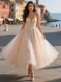 Aristocratic A-line Sweetheart Ruffles Tea-Length Tulle Corset Prom Dress