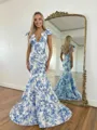 Mesmerizing Mermaid V-neck Bow Sweep Train Prom Dress