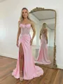 Dreamy Sheath Straight Pleated Court Train Silk Like Satin Corset Prom Dress