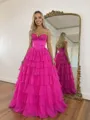 Glam A-line Sweetheart Cascading Ruffles Sweep Train Chiffon Corset Prom Dress
