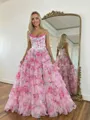 Hot A-line Sweetheart Cascading Ruffles Sweep Train Corset Prom Dress