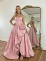 Unadorned A-line Straight Flower Court Train Silk Like Satin Corset Prom Dress