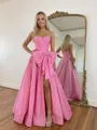 Sophisticated A-line Straight Bow Floor-Length Taffeta Corset Prom Dress