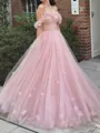 Grand A-line Off-the-Shoulder Flower Floor-Length Tulle Corset Prom Dress