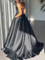 Aristocratic A-line V-Neck Ruffles Sweep Train Satin Corset Prom Dress