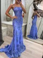 Exquisite Sheath Square Appliques Lace Sweep Train Tulle Prom Dress