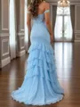 Flattering Sheath Off-the-Shoulder Cascading Ruffles Sweep Train Chiffon Corset Prom Dress