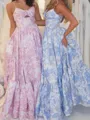 Exquisite A-line Spaghetti Straps Pleated Floor-Length Corset Prom Dress