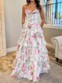 Classy A-line Sweetheart Cascading Ruffles Sweep Train Corset Prom Dress