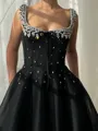 Flattering A-line Square Rhinestone Floor-Length Corset Prom Dress