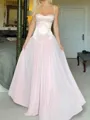 Modest A-line Spaghetti Straps Pleated Floor-Length Chiffon Corset Prom Dress