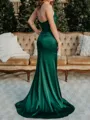 Contemporary Sheath Straight Pleated Sweep Train Silk Like Satin Corset Prom Dress