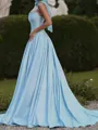 Stylish A-line Straight Pleated Sweep Train Stretch Crepe Prom Dress